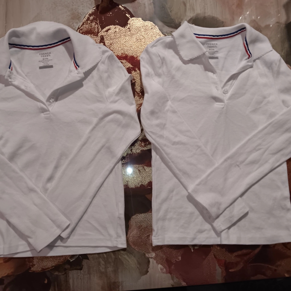 French Toast White Long Sleeve Polo Shirts
